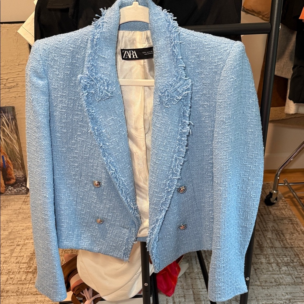 Zara Women's Light Blue Textured Blazer